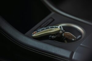 Porsche Taycan interior with ignition key